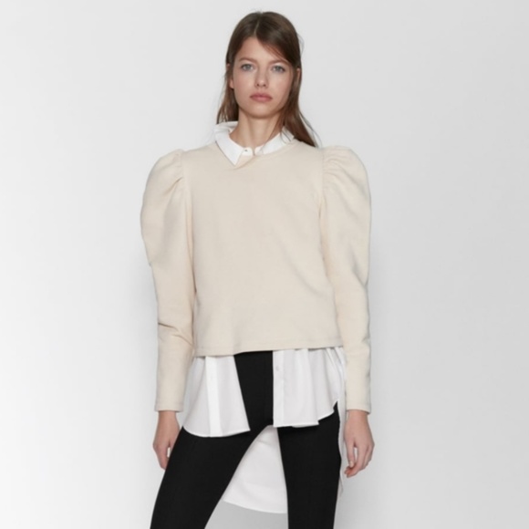 Zara Sweaters - Zara Cream Puff Sleeve Sweater